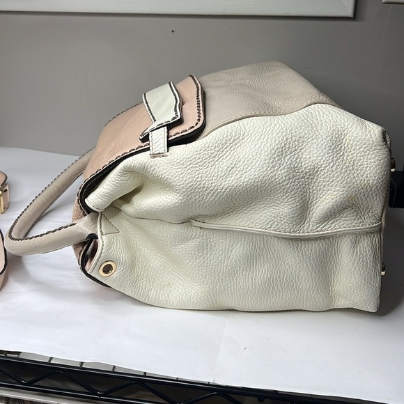 Plinio Visona Beige Peach Stone Pebbled Leather Three Way Bag - Made in Italy - Picture 3 of 16